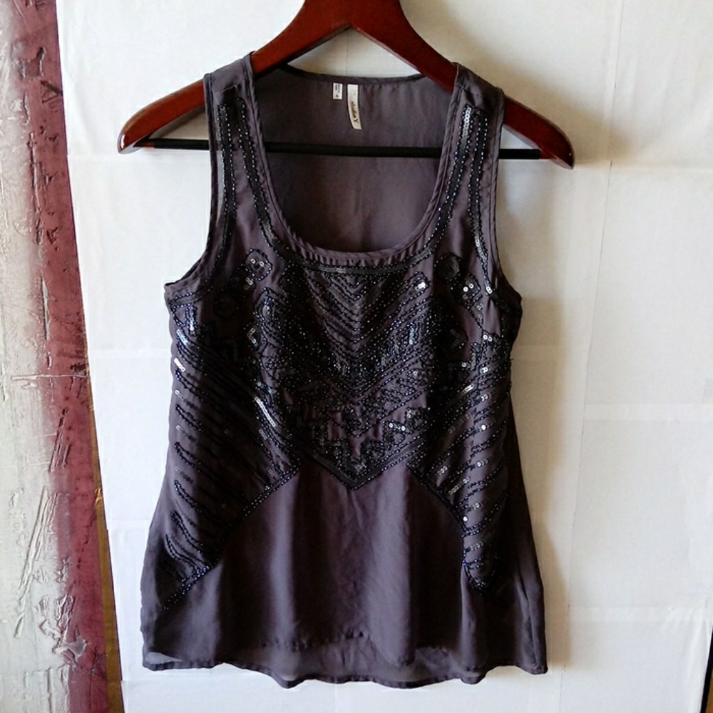 Studio Y Gray Embellished Tube Beads Top Size S - Picture 1 of 7